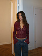 Valentina Lace Top - Burgundy