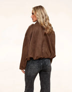 Dark Brown Suede Bomber Jacket