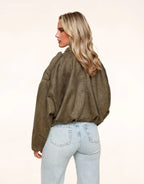 Khaki Suede Bomber Jacket