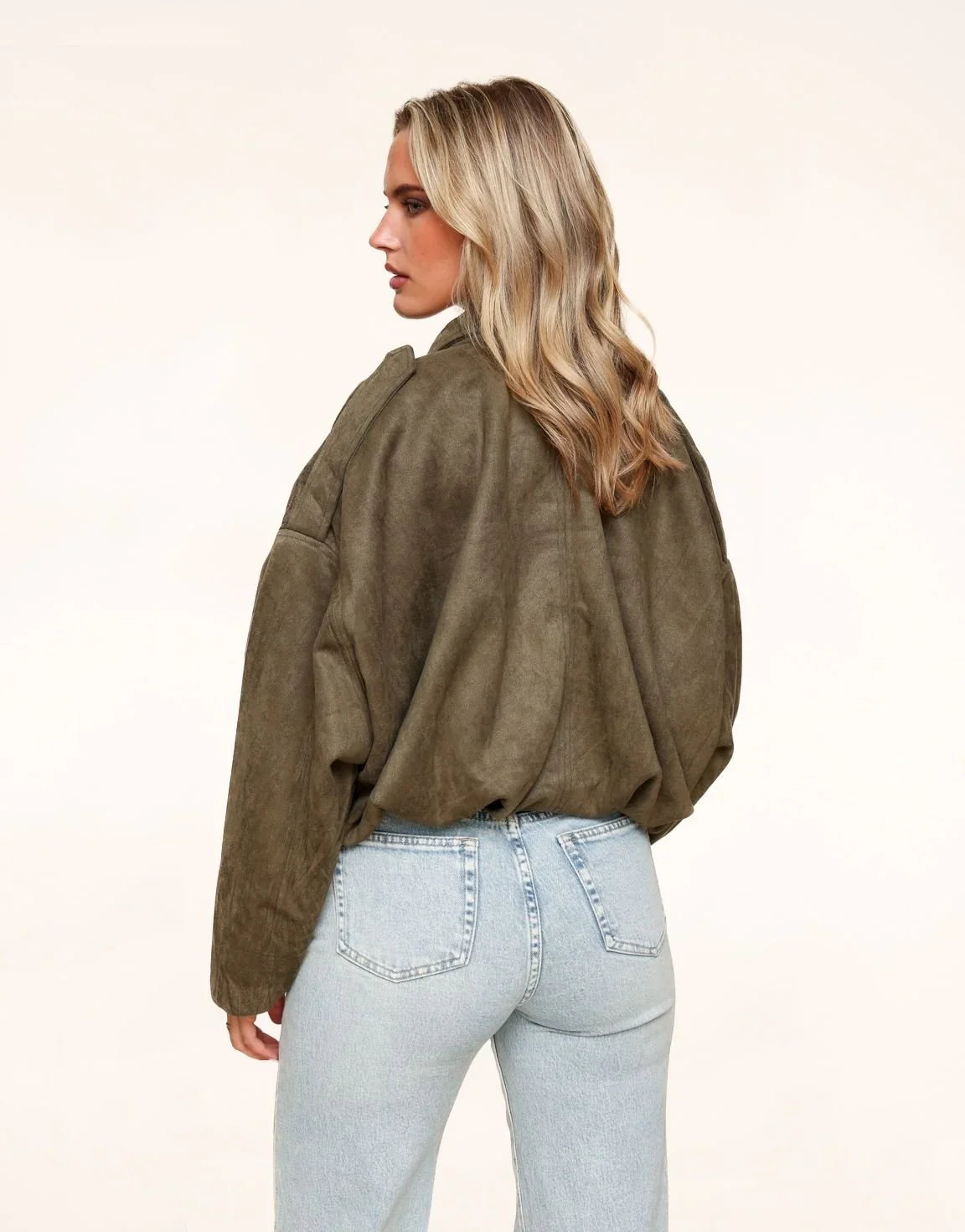 Khaki Suede Bomber Jacket